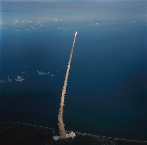 Challenger STS 51-F ascent trail from the air by NASA, 1985, framed print