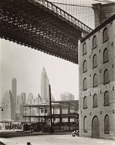 Brooklyn Bridge, Water and Dock by Berenice Abbott, 1936, framed print