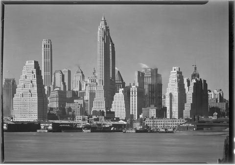 Downtown from among the towers by Samuel H. Gottscho, 1932, framed print