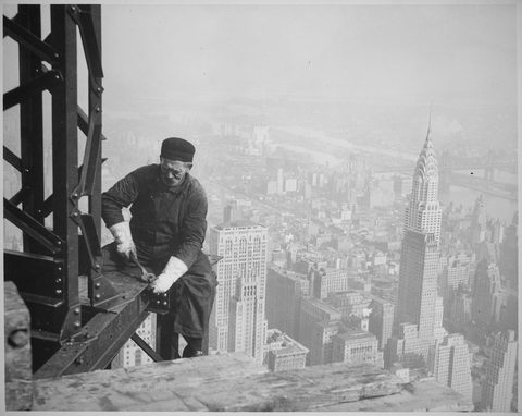 Workman on the Empire State Framework by Lewis Hine, 1930–1931, framed print