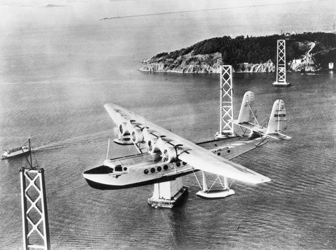 Pan American Clipper over the Bay Bridge