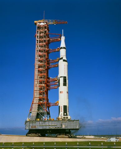 Apollo 11 Saturn V climbs the pad incline by NASA, framed print