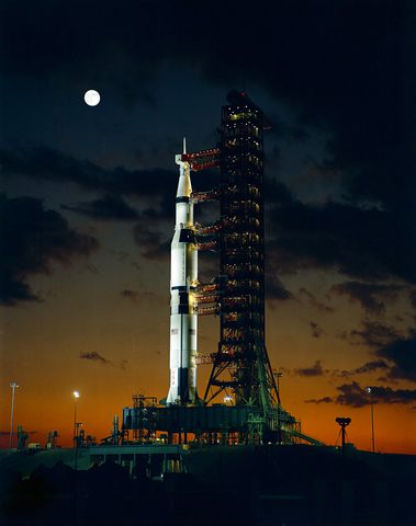 Apollo 4 Saturn V at night by NASA, 1967, framed print