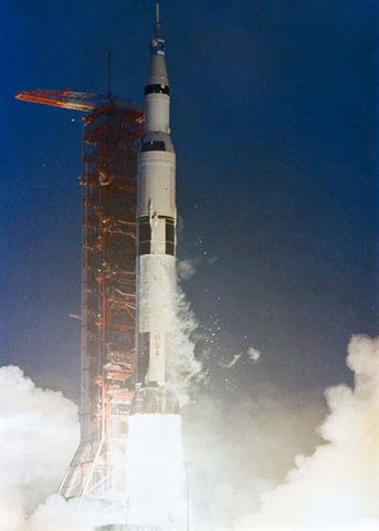 Apollo 12 Saturn V clears the launch tower by NASA, 1969, framed print