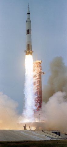 Apollo 13 Saturn V clears the launch tower by NASA, 1970, framed print