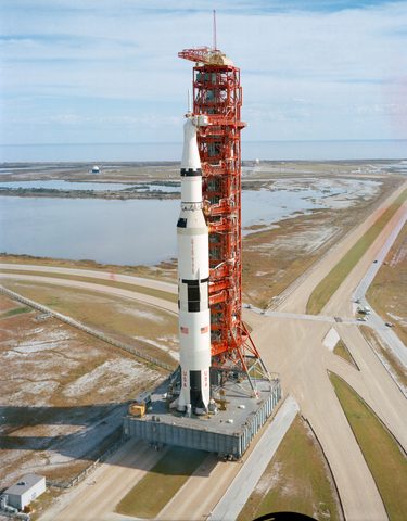 Apollo 14 Saturn V crawler beside the lagoon by NASA, 1970, framed print