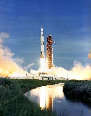Apollo 15 Saturn V liftoff over the marsh by NASA, 1971, framed print