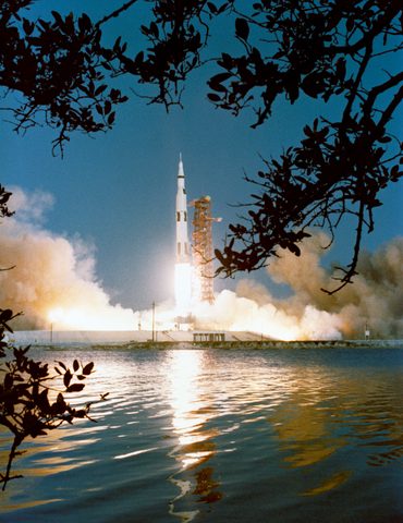 Apollo 6 Saturn V launch from chase plane by NASA, 1968, framed print