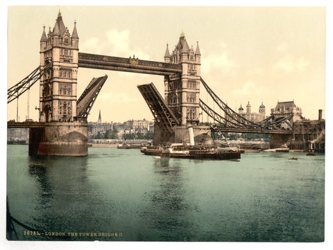 Tower Bridge (Open), London by Photochrom Print Collection, c. 1890–1900, framed print