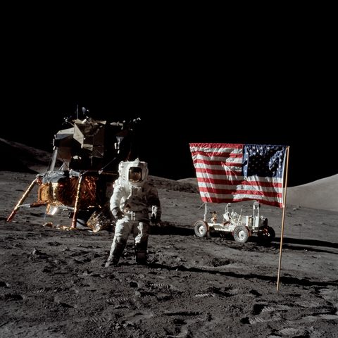 Schmitt at the Lunar Module by NASA / Gene Cernan, 1972, framed print