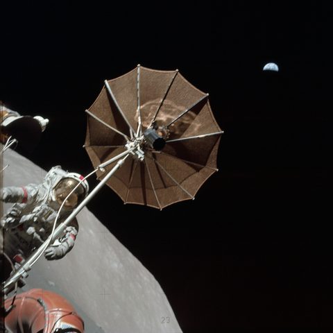 Earth above the lunar rover antenna, Apollo 17 by NASA, 1972, framed print