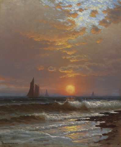 Sailboats at Sunset by Alfred Thompson Bricher, c. 1870s, framed print