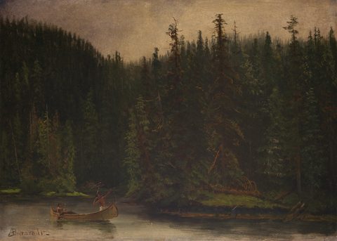Indian Hunters in a Canoe by Albert Bierstadt, 19th century, framed print