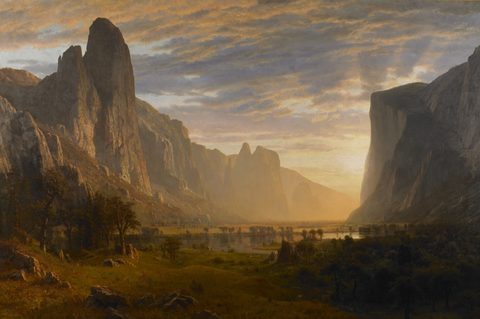 Looking Down Yosemite Valley, California by Albert Bierstadt, 1865, framed print
