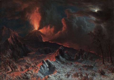 Mount Vesuvius at Midnight by Albert Bierstadt, framed print