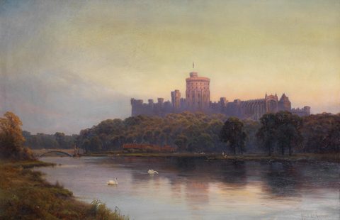 Windsor Castle at Sunset by Alfred de Bréanski, c. 1890, framed print