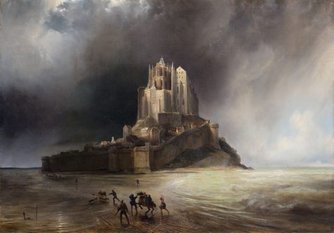 Mont Saint-Michel in a Storm by Théodore Gudin, framed print