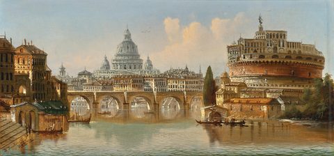 Rome, Castel Sant'Angelo and St. Peter's by Johann Wilhelm Jankowski, framed print