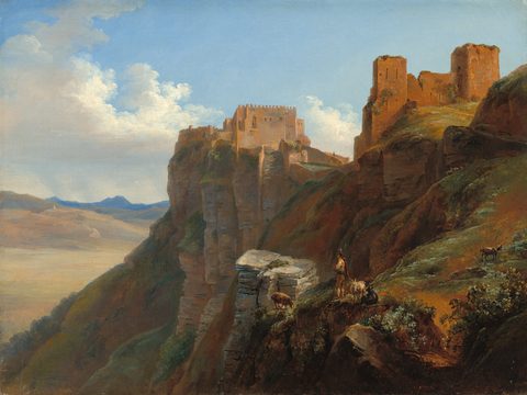 View of the Castello di San Giuliano, near Trapani, Sicily by Louise-Joséphine Sarazin de Belmont, c. 1824, framed print