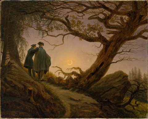 Two Men Contemplating the Moon by Caspar David Friedrich, framed print