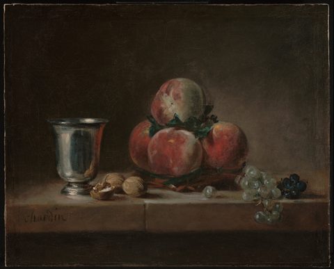 Still Life with Peaches, a Silver Goblet, Grapes, and Walnuts
