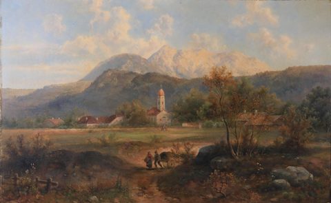 Church near Klagenfurt by Emil Barbarini, 1888, framed print