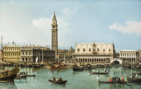 The Molo from the Basin of San Marco, Venice by Bernardo Bellotto, framed print