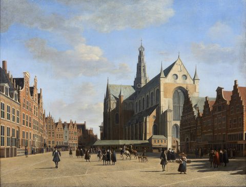 Grote Markt in Haarlem with St. Bavo by Gerrit Adriaensz. Berckheyde, c. 1690, framed print