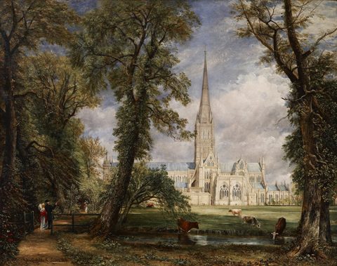 Salisbury Cathedral from the Bishop's Garden by John Constable, 1826, framed print