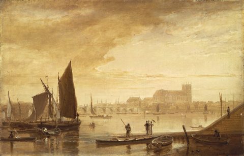 Westminster Bridge and Abbey by William Daniell, c. 1800–1810, framed print