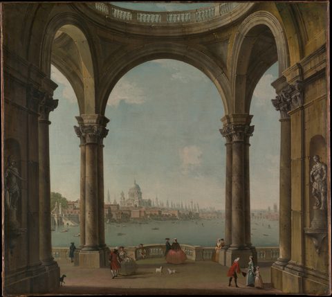 Capriccio with St. Paul's and Old London Bridge by Antonio Joli, 1720–1777, framed print