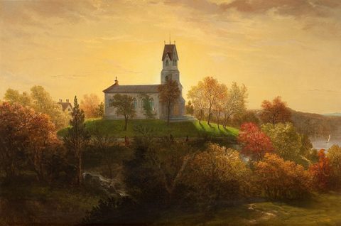 St. Mary's in the Highlands, Garrison, New York by Louis Lang, 1865, framed print
