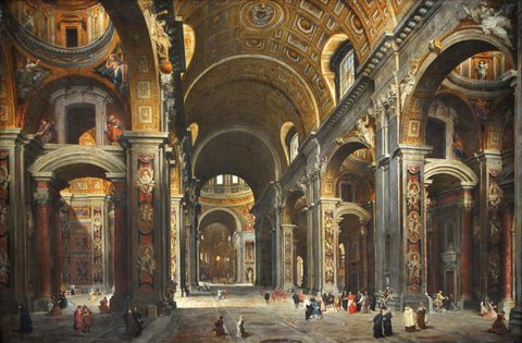 Cardinal Melchior de Polignac Visiting St. Peter's, Rome by Giovanni Paolo Panini, c. 1730, framed print