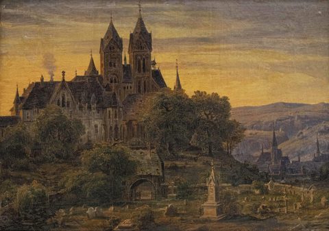Cathedral with Old Cemetery by Circle of Domenico Quaglio, c. 1820, framed print
