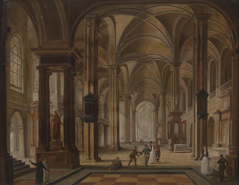 Church Interior with Elegant Figures