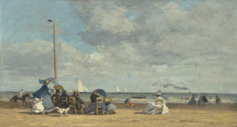 Beach at Trouville by Eugène Boudin, 1864/1865, framed print