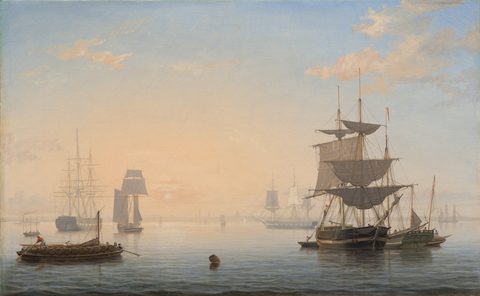 Harbor of Boston, with the City in the Distance by Fitz Henry Lane, 1850s, framed print