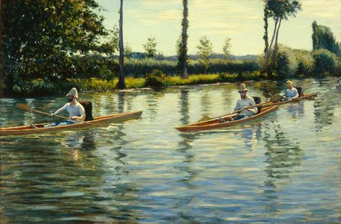 Boating on the Yerres by Gustave Caillebotte, 1877, framed print