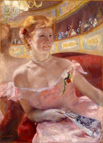 Woman with a Pearl Necklace in a Loge by Mary Cassatt, 1879, framed print