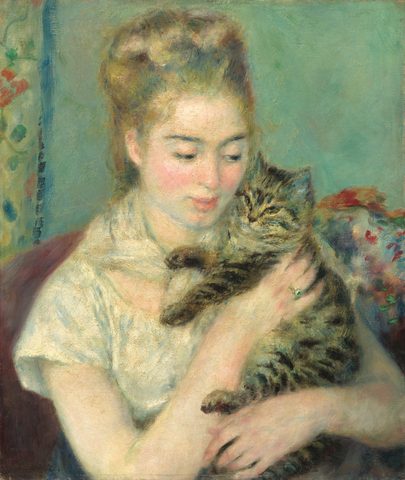 Woman with a Cat by Pierre-Auguste Renoir, 1875, framed print
