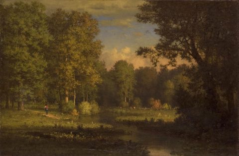 Landscape with a Stream by George Inness, 1891, framed print