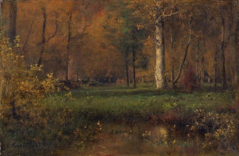 Landscape with Yellow Bush by George Inness, 1885, framed print