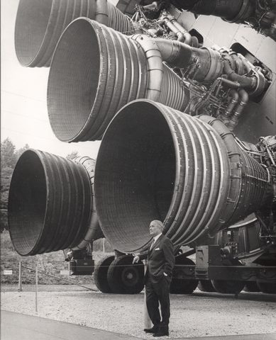 Wernher von Braun with the Saturn V F-1 Engines by NASA / Marshall Space Flight Center, framed print