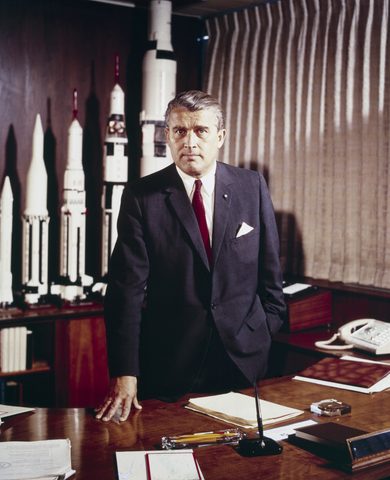 Wernher von Braun in His Office with Rocket Models