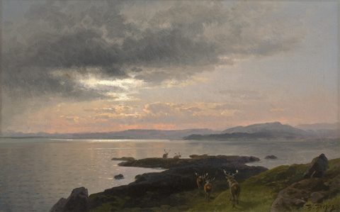 Twilight over a Lake by Hermann Herzog, framed print