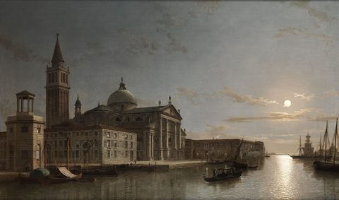 Venice with San Giorgio Maggiore in the Moonlight by Henry Pether, framed print