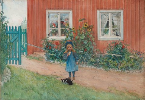 Brita, a Cat and a Sandwich by Carl Larsson, 1898, framed print