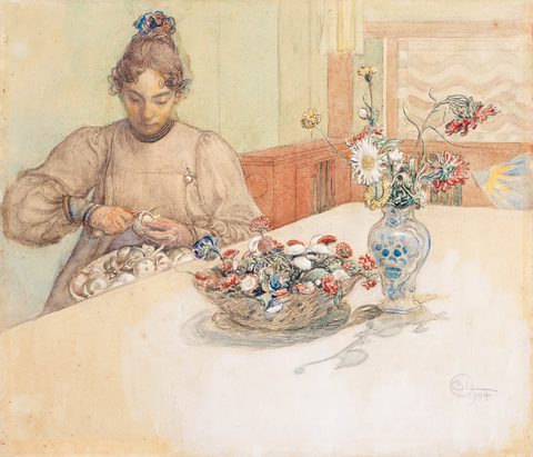 Karin Peeling Apples by Carl Larsson, 1904, framed print