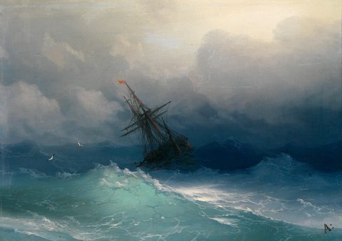 Ship on Stormy Seas by Ivan Aivazovsky, c. 1850s, framed print