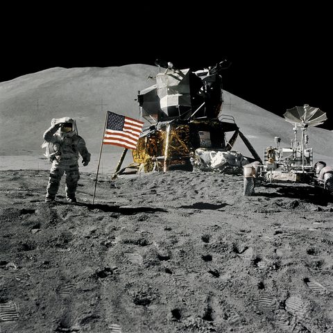 Irwin salutes beside the flag by NASA / David Scott, framed print